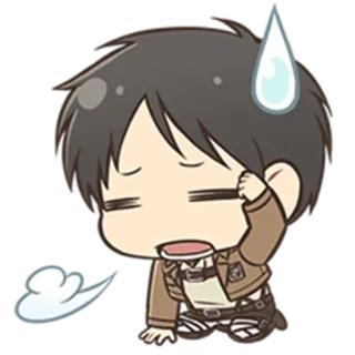 😓 Eren Yeager Attack on Titan anime, manga, chibi, sweatdrop, exhausted telegram sticker