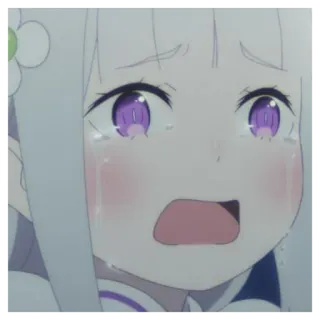 🛏 Emilia Re:Zero anime, llorando, triste, Emilia, Re:Zero, emocional, dibujos animados whatsapp sticker