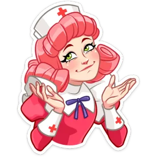 🤷‍♀️ enfermera, mujer, dibujos animados, doctor, pelo rosa, salud, médico whatsapp sticker