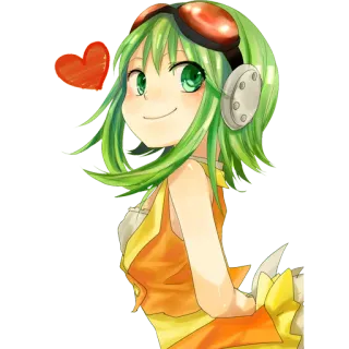 ❤️ Anime Mädchen, grüne Haare, rote Brille, Herz, Cartoon, süß, Kopfhörer, lächelnd telegram sticker