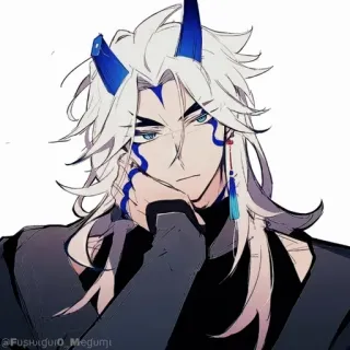 💠 @Fushiguro_Megumi anime, manga, male, white hair, horns, digital art whatsapp sticker