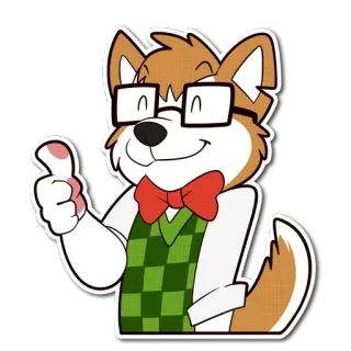 👍 perro, animal, pulgar arriba, dibujo animado, gafas, pajarita telegram sticker