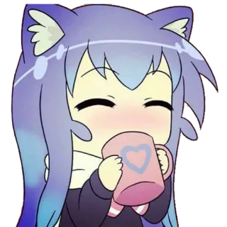 ☕️ 动漫, 卡哇伊, 可爱, 猫耳, 喝, 马克杯, 心, Q版 telegram sticker