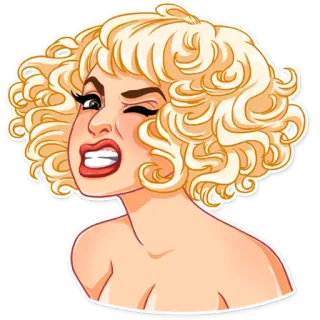 😉 tóc vàng, phụ nữ, tóc xoăn, khuôn mặt, nháy mắt telegram sticker