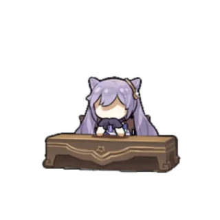☂️ Keqing Genshin Impact Anime, Videospiel, Katze, Schreibtisch, lila Haare telegram sticker