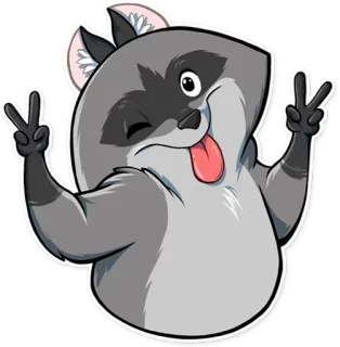 ✌ 너구리, 동물, 만화, 평화 기호, 귀여운, 스티커 telegram sticker