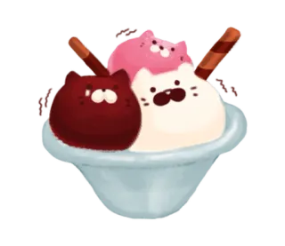 🍨 แมว, ไอศกรีม, ของหวาน, น่ารัก, คาวาอิ, อาหาร, สัตว์ whatsapp sticker