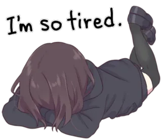 😣 I'm so tired. zmęczony, śpiący, anime, dziewczyna, wyczerpany, leniwy telegram sticker