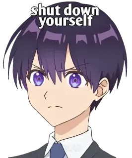 🃏 shut down yourself อนิเมะ, ตัวละคร, ปิดตัวเอง, ผมสีม่วง, รำคาญ telegram sticker
