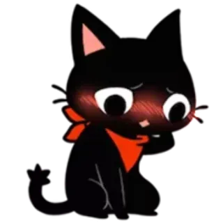 ☺️ gato preto, desenho animado, gato, bandana vermelha, kawaii, fofo telegram sticker