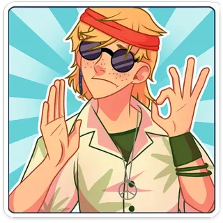 👌 cartoon character, hippie, sunglasses, offensive gesture, ok gesture, circle game telegram sticker
