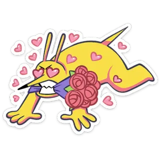 💐 Cartoon, Monster, Grappig, Liefde, Boeket telegram sticker