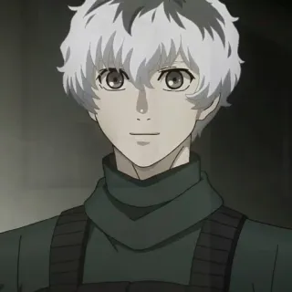 🔪 Haise Sasaki Tokyo Ghoul Anime, Personage, Wit haar, Glimlach telegram sticker