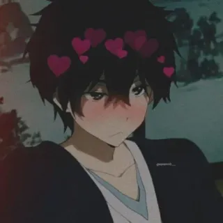🖤 Anime, Garçon, Coeurs, Kawaii, Mignon, Rougeur telegram sticker