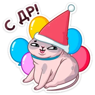 🥳 С ДР! gatto, festa, compleanno, cappello da Babbo Natale, palloncini, celebrazione telegram sticker