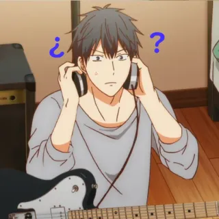 😮 anime, music, guitar, headphones, question marks, confused, character telegram sticker