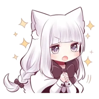 🤩 Anime, Chibi, Kawaii, Lindo, Orejas de gato, Chica, Brillo telegram sticker