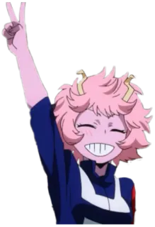 ✌️ Mina Ashido My Hero Academia 动漫, 女孩, 粉色头发, 和平标志, 角色, 英雄 telegram sticker