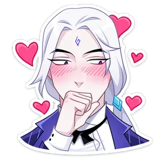 😍 อนิเมะ, หัวใจ, เขินอาย, เจ้าชู้, ผมขาว, สติกเกอร์ telegram sticker