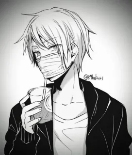 🌟 @84hakuri anime, manga, mask, drinking, boy, monochrome telegram sticker