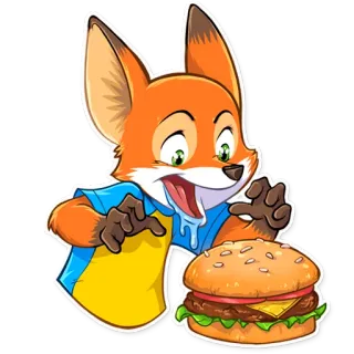 🍔 fox, burger, cartoon, food, hungry, animal, sandwich telegram sticker