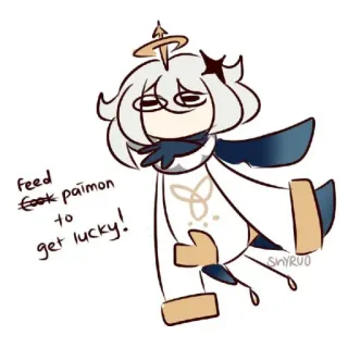 🐾 Paimon Genshin Impact feed fook paimon to get lucky! paimon, genshin impact, sorte, comida, anime telegram sticker