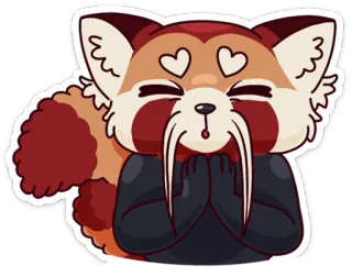 😯 rode panda, dier, schattig, hartjes ogen, liefde, cartoon telegram sticker