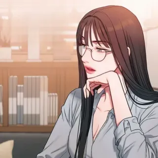 🥀 mujer, gafas, pelo largo, anime, dibujos animados telegram sticker