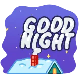 🌃 GOOD NIGHT bonne nuit, nuit, étoiles, toit, cheminée, maison, neige telegram sticker