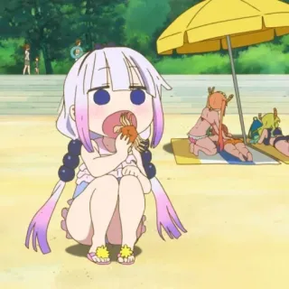 💕 Kanna Kamui Miss Kobayashi's Dragon Maid Anime, Kanna, Drago, Spiaggia, Carino telegram sticker