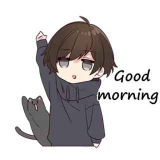 🥱 Good morning saluto, buongiorno, gatto, anime, chibi, carino telegram sticker