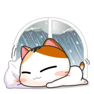 🌨 猫, 睡眠, 雨, 窓, 動物, かわいい, カワイイ telegram sticker