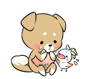 😥 собака, щенок, птица, милый, животное, каваий, мультфильм telegram sticker