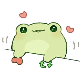 👍 Frosch, süß, kawaii, Herzen, grün, Tier, Cartoon whatsapp sticker