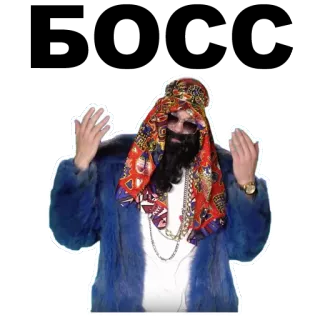 🙏 homme, barbe, lunettes de soleil, manteau de fourrure, costume, stéréotypes telegram sticker