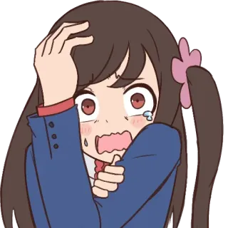 😨 anime, ragazza, piangendo, triste, preoccupata, divisa scolastica, emozionale, cartone animato telegram sticker