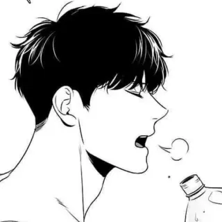 💸 mann, schwarz weiß, wasserflasche, anime stil, trinken telegram sticker