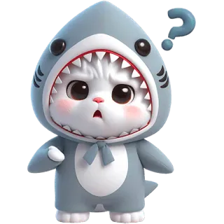🤨 chat, requin, mignon, animal, dessin animé, costume, question, adorable telegram sticker