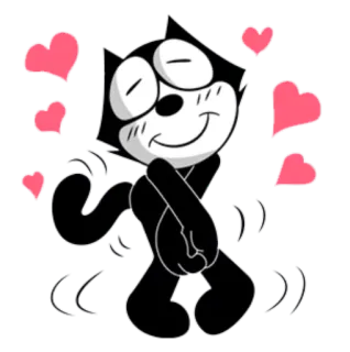 🍎 Felix the Cat Kreskówka, Kot, Miłość, Serca, Słodkie, Animowane telegram sticker