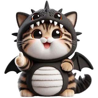 👍 gatto, gattino, drago, costume, carino, animale, animale domestico, cartone animato telegram sticker