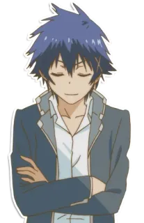 😌 Anime, Garçon, Personnage, cheveux bleus, Illustration telegram sticker