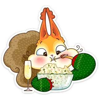 🥗 écureuil, champagne, salade, dessin animé, nourriture whatsapp sticker