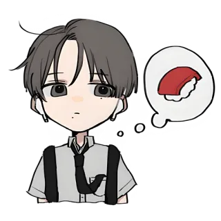 🧐 Anime, Menino, Sushi, Balão de pensamento, Desenho animado, Adesivo telegram sticker
