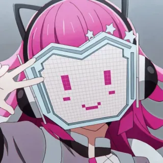 🎭 anime, pelo rosa, personaje, auriculares, máscara digital, lindo whatsapp sticker