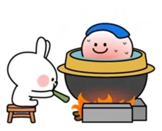 ♥️ bunny, cooking, boiling, cute, animated, cartoon telegram sticker