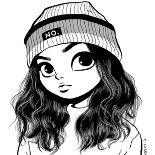 🌝 NO. Mädchen, Mütze, Cartoon, Illustration, Porträt, Haare telegram sticker