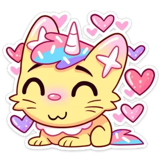 🥰 Katze, Einhorn, süß, kawaii, Herzen, Aufkleber, Cartoon whatsapp sticker
