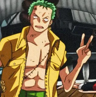 ✌️ Zoro One Piece Anime, Zoro, One Piece, Karakter, Tanda perdamaian telegram sticker