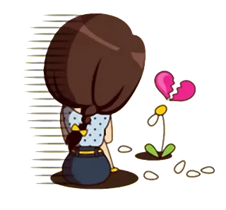 💔 tristeza, desamor, dibujos animados, chica, flor, corazón roto whatsapp sticker