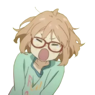😫 REAL anime, girl, yawning, glasses, cute whatsapp sticker
